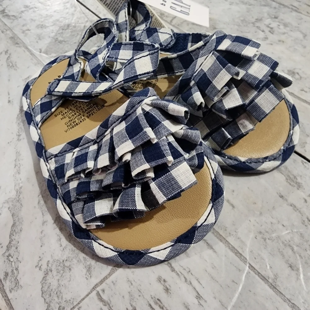 Baby Gap Gingham Checkered Navy Blue & White Kids Sandals Size 4 (12-18 Mo.) NWT